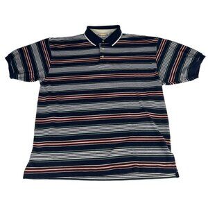 Bugle Boy Company Striped Polo Shirt Top Men's Sz XL Navy Blue Red Short Sleeve